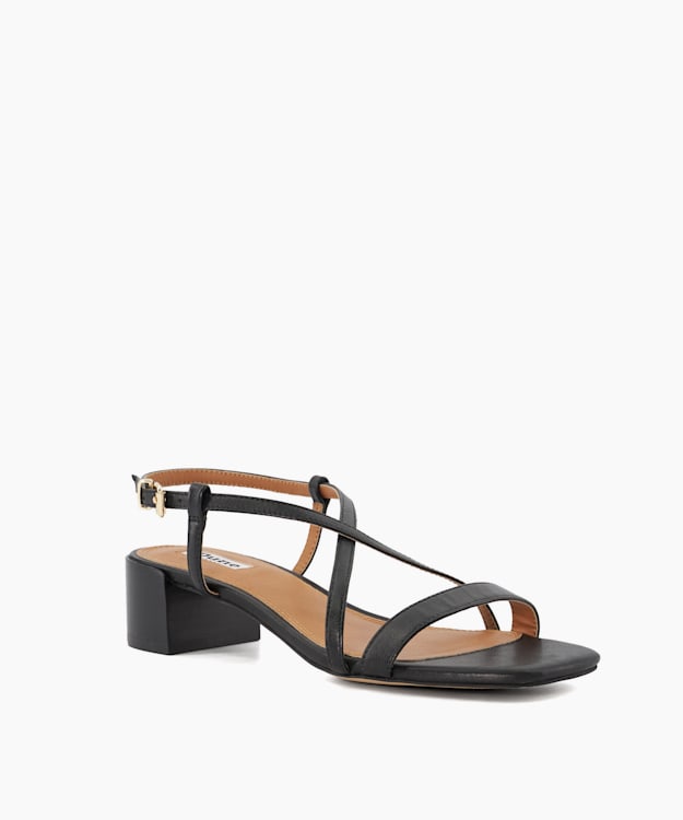 Jaskell Black - Leather Low Block Heel Sandals