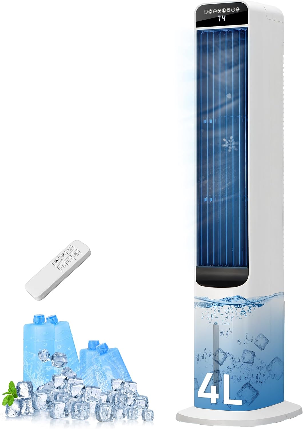 Uthfy 41 Swamp Cooler Air Conditioners, Cooling Fans that Blow Cold Air with 120° Oscillation, 4 Modes, 3 Speeds, 4 Ice Packs, 4L Removable Water Tank, Remote & Touch Control, White
