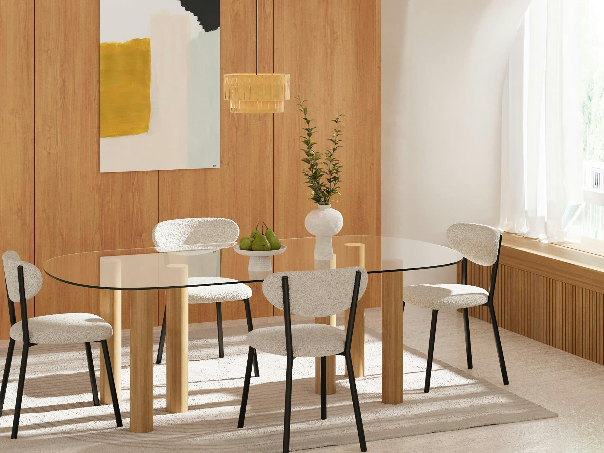 LOLA - Lot de 2 chaises tissu bouclette crème pied métal