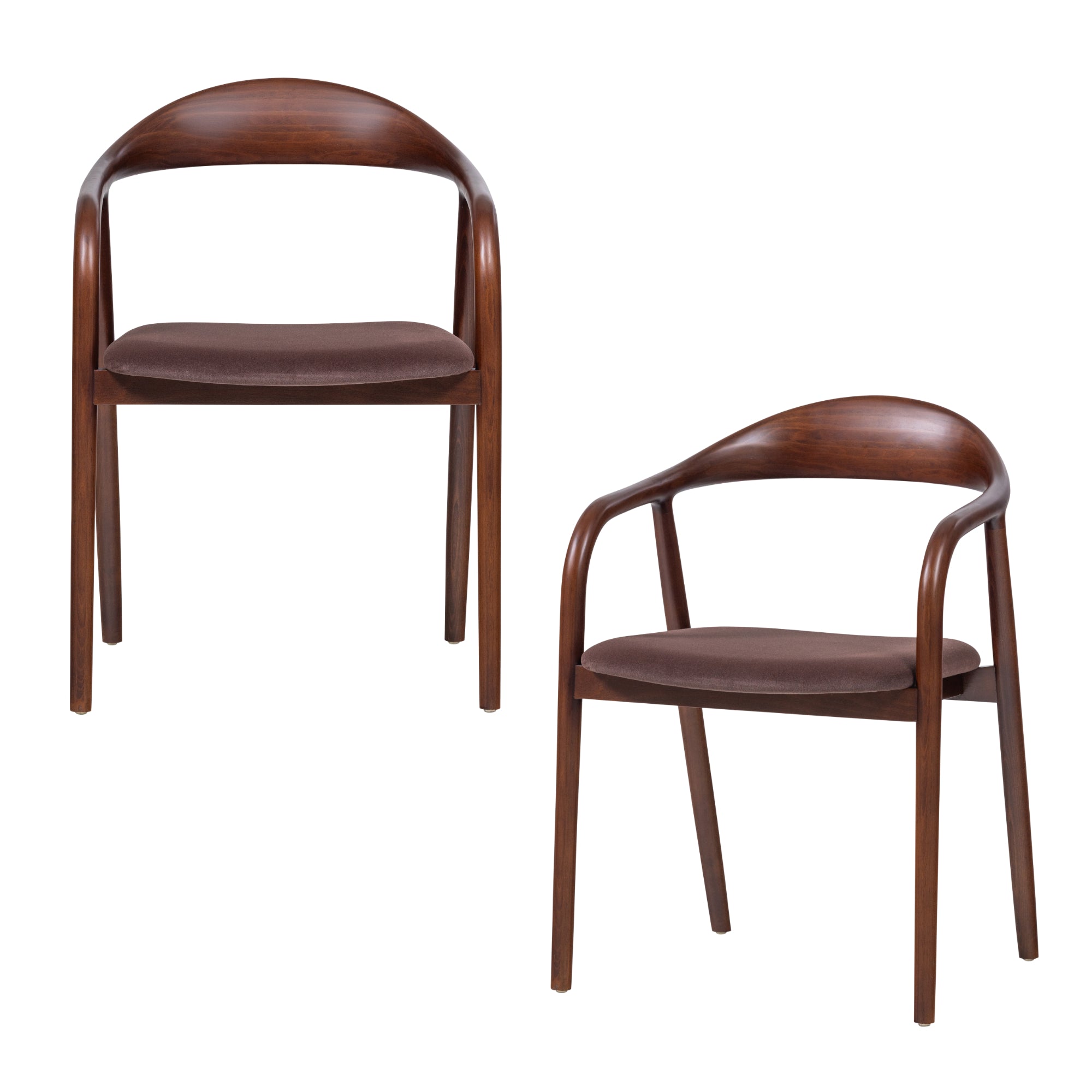 WOOOD eetkamerstoel beukenhout frame Bran - Velvet - Bruin - Set van 2 - 79x57x53
