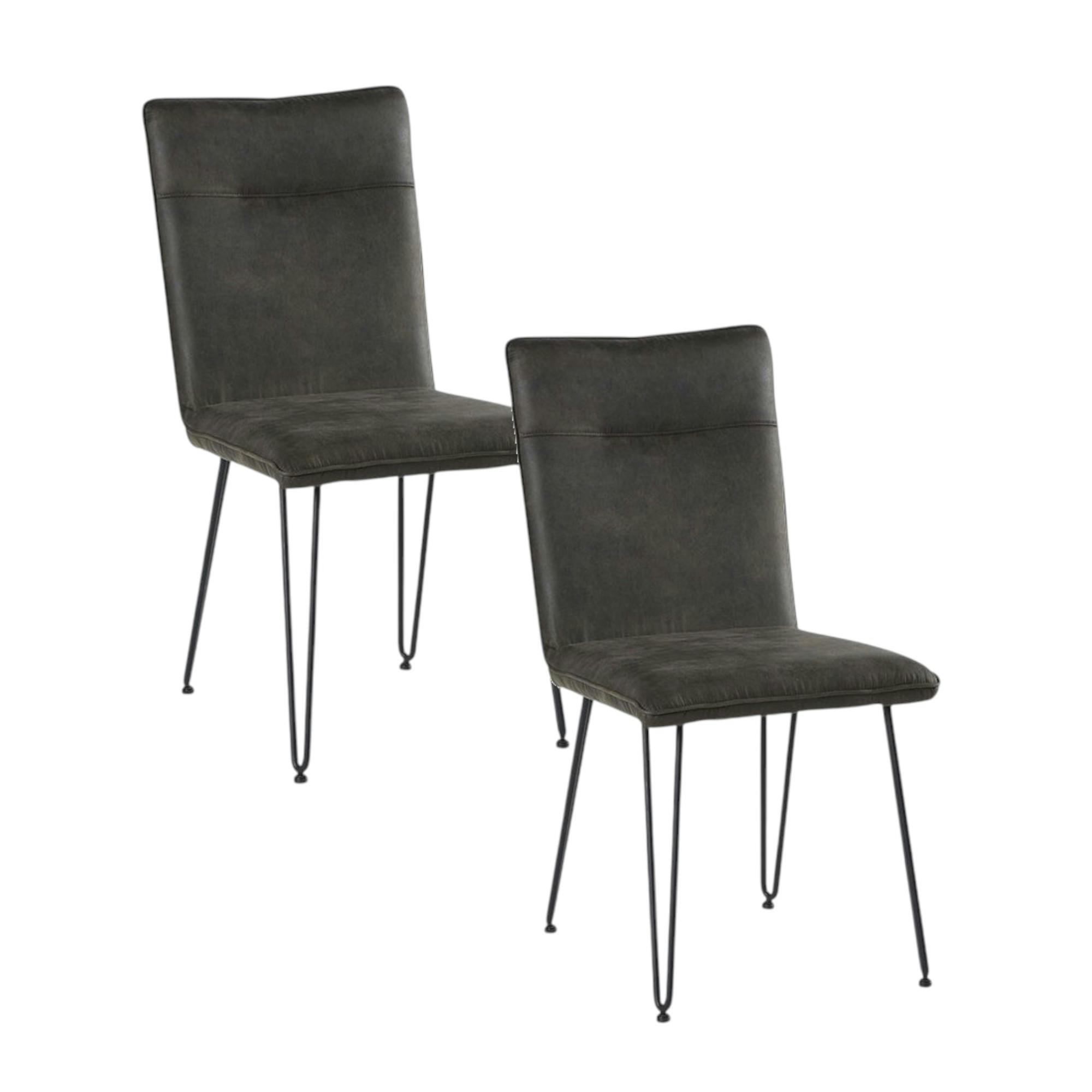 Chaise scandinave tissu gris foncé pieds épingle (lot de 2) KERALA