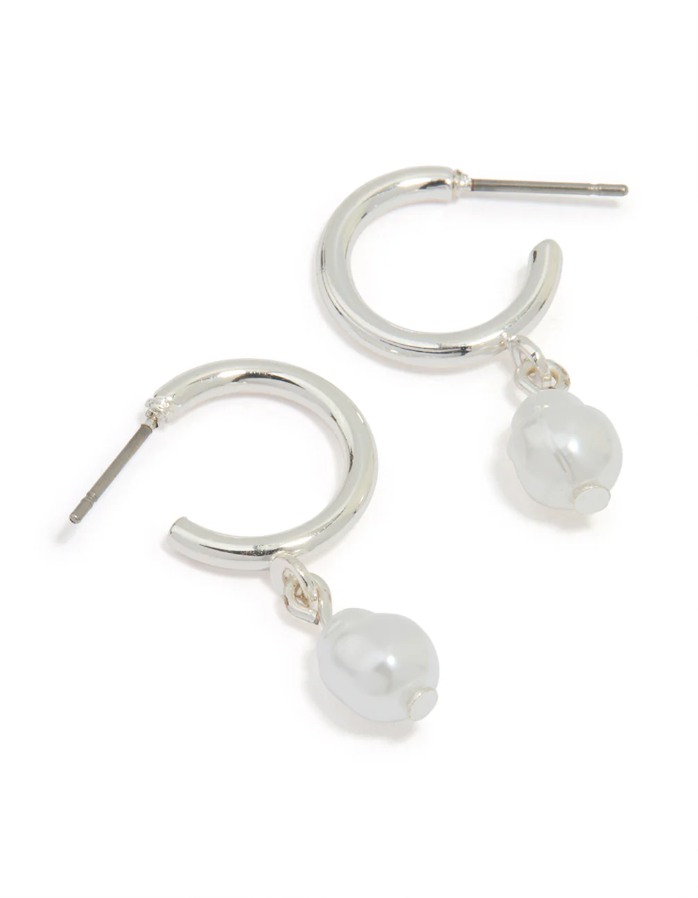Silver Pearl Drop Huggie Earrings