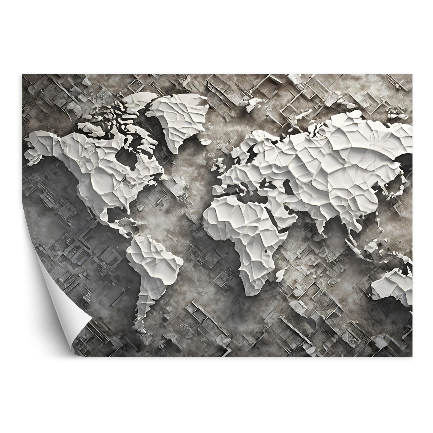 Feeby Fototapeta Szara mapa świata