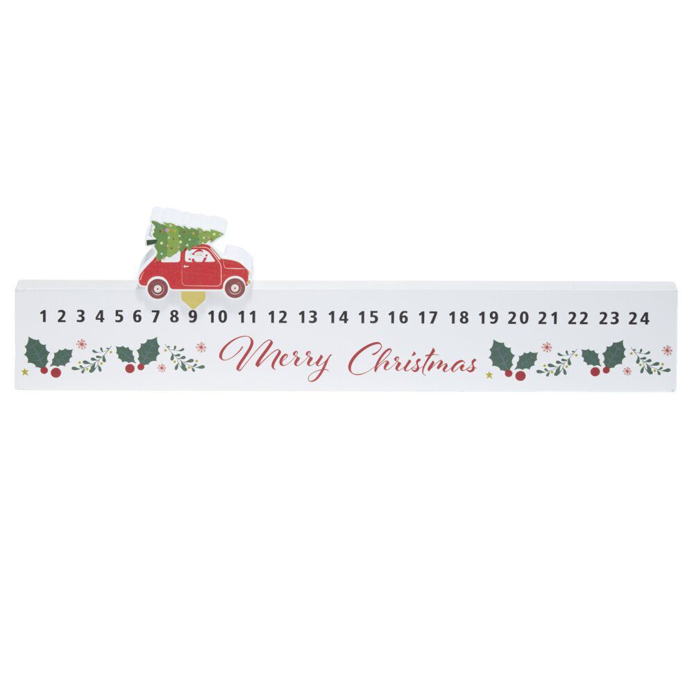 Calendrier de l'Avent voiture en bois 40x1,5xH11cm multicolore