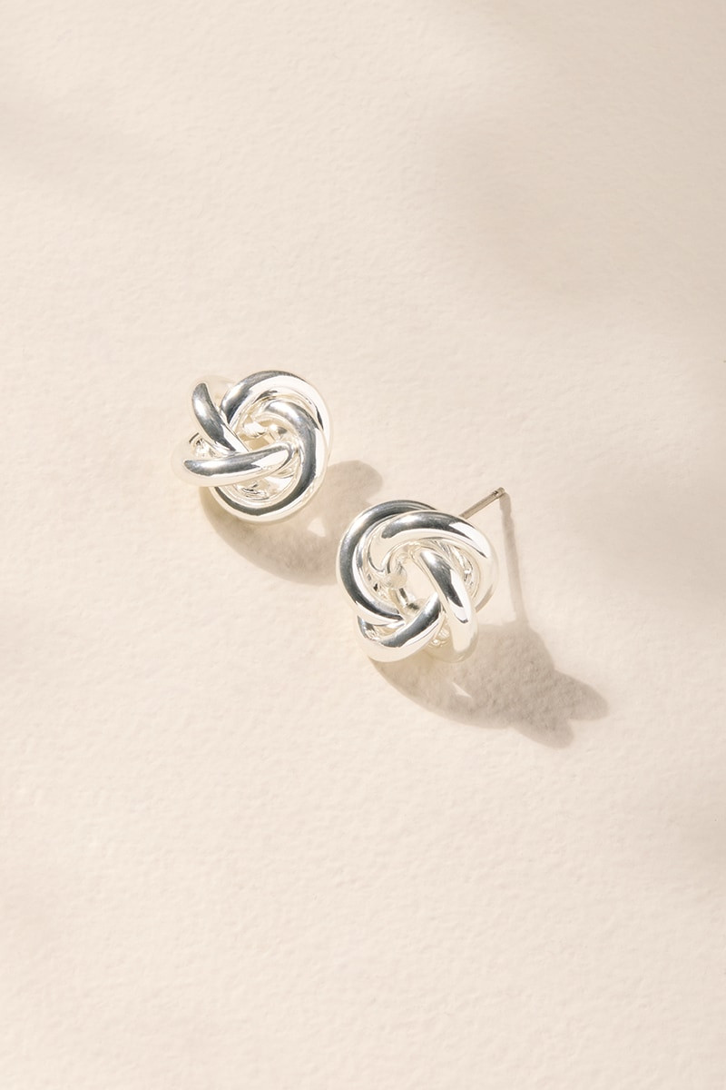 Brittany Metal Knot Stud Earrings Silver
