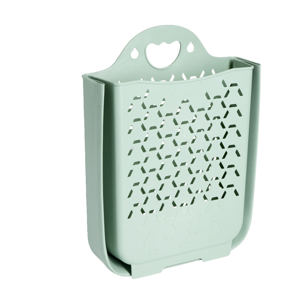 Panière à linge 45L murale pliable plastique vert H48cm