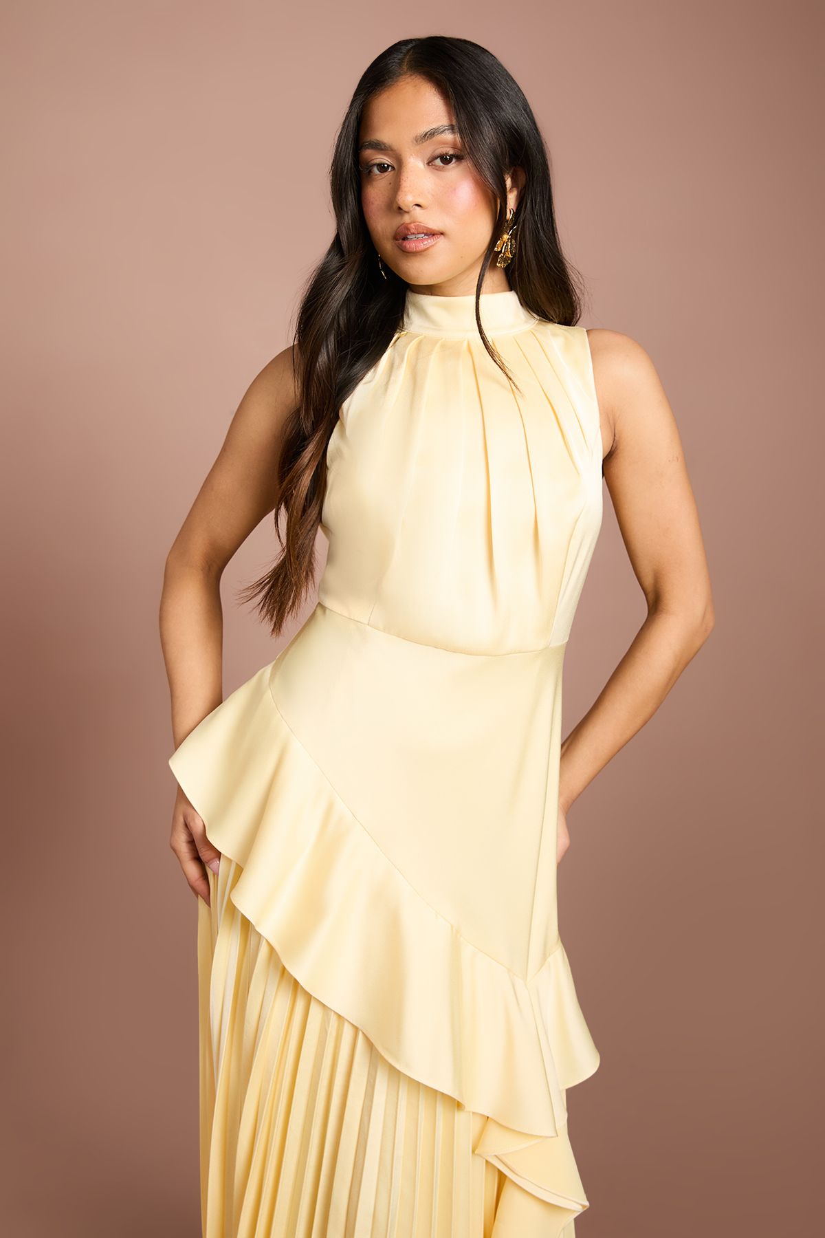 Coast Petite Sleeveless Ruffle Pleat Satin Back Crepe Dress