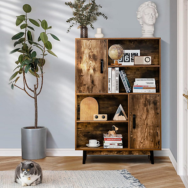 Bibliotheque Meuble de Rangement avec 4 Etageres et 2 Cabinets, pour Salon, Cuisine, Charge 20KG,80X24X119,5CM (Industriel)