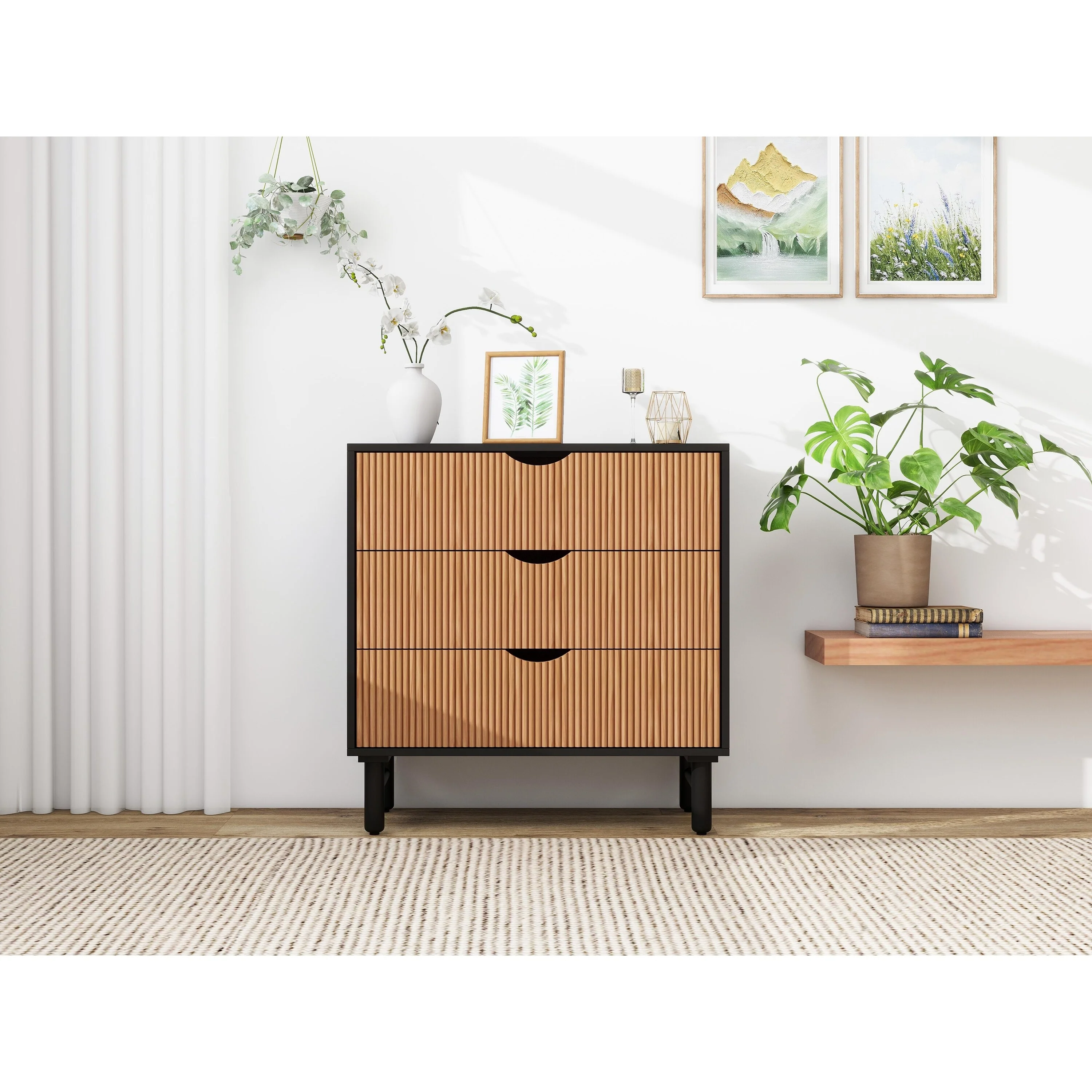 3-Drawer Bachelors Chest, Cabinet with Stripes, Suitable for Bedroom, Living Room, Dining Room