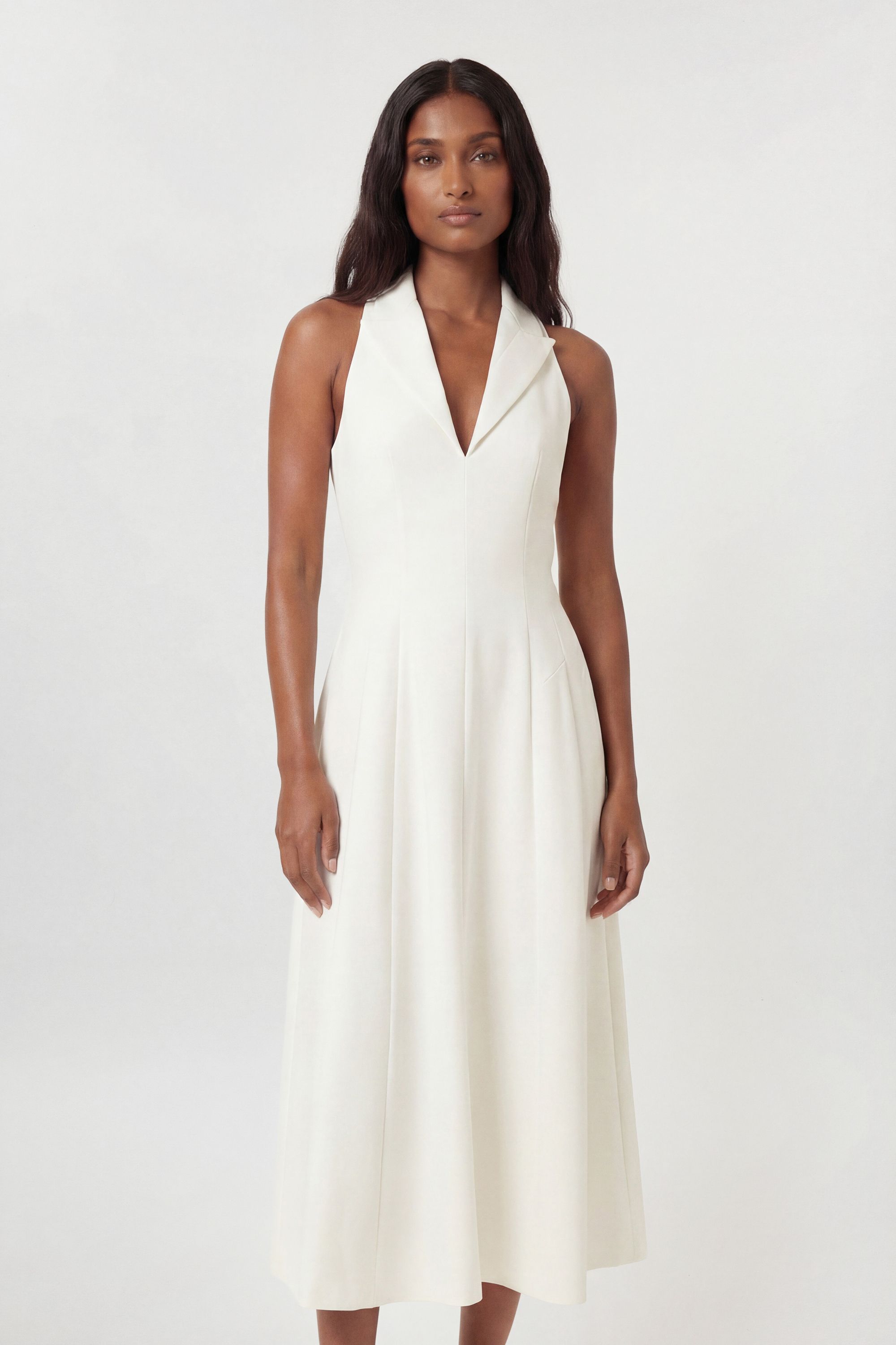 KarenMillen Compact Stretch Seam Detail Tailored Full Skirted Midi Dress