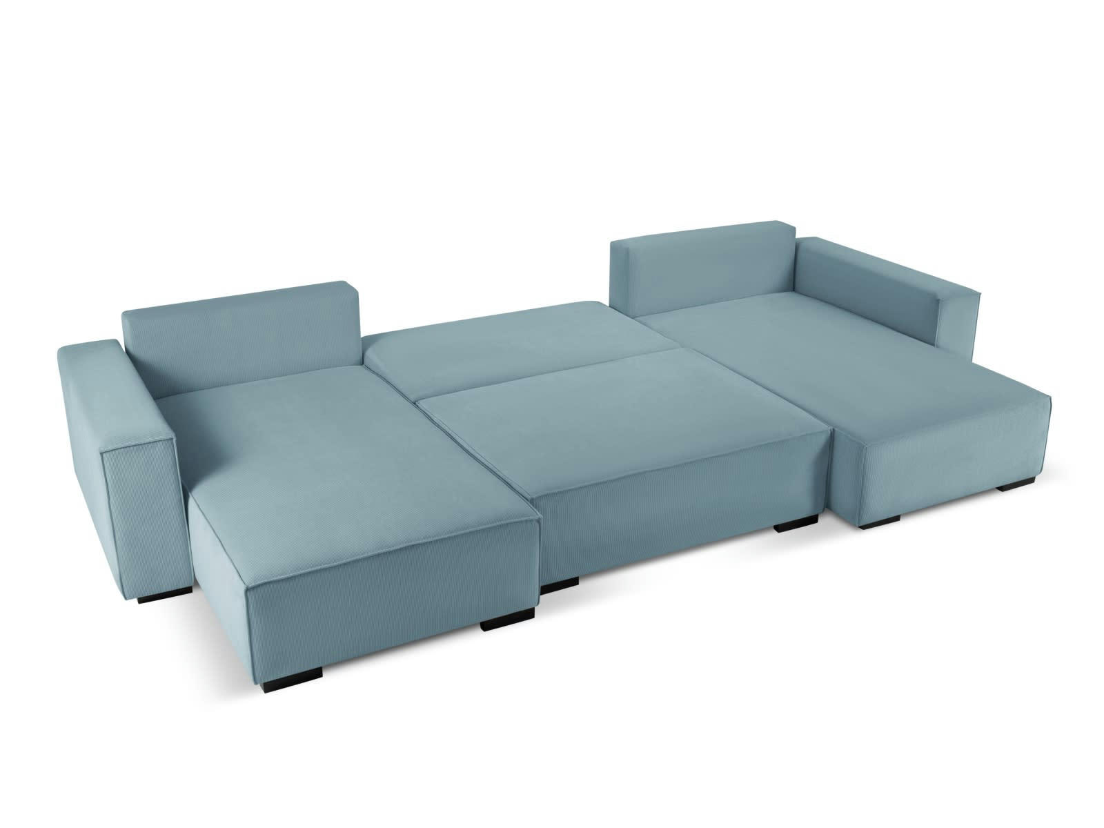 EVELINE - Canapé d'angle convert. réversible 6 places velours côtelé bleu clair