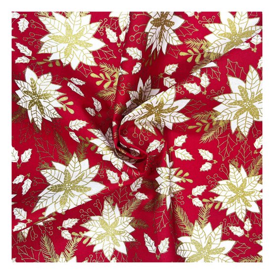 Red Poinsettia Cotton Fabric by the Metre