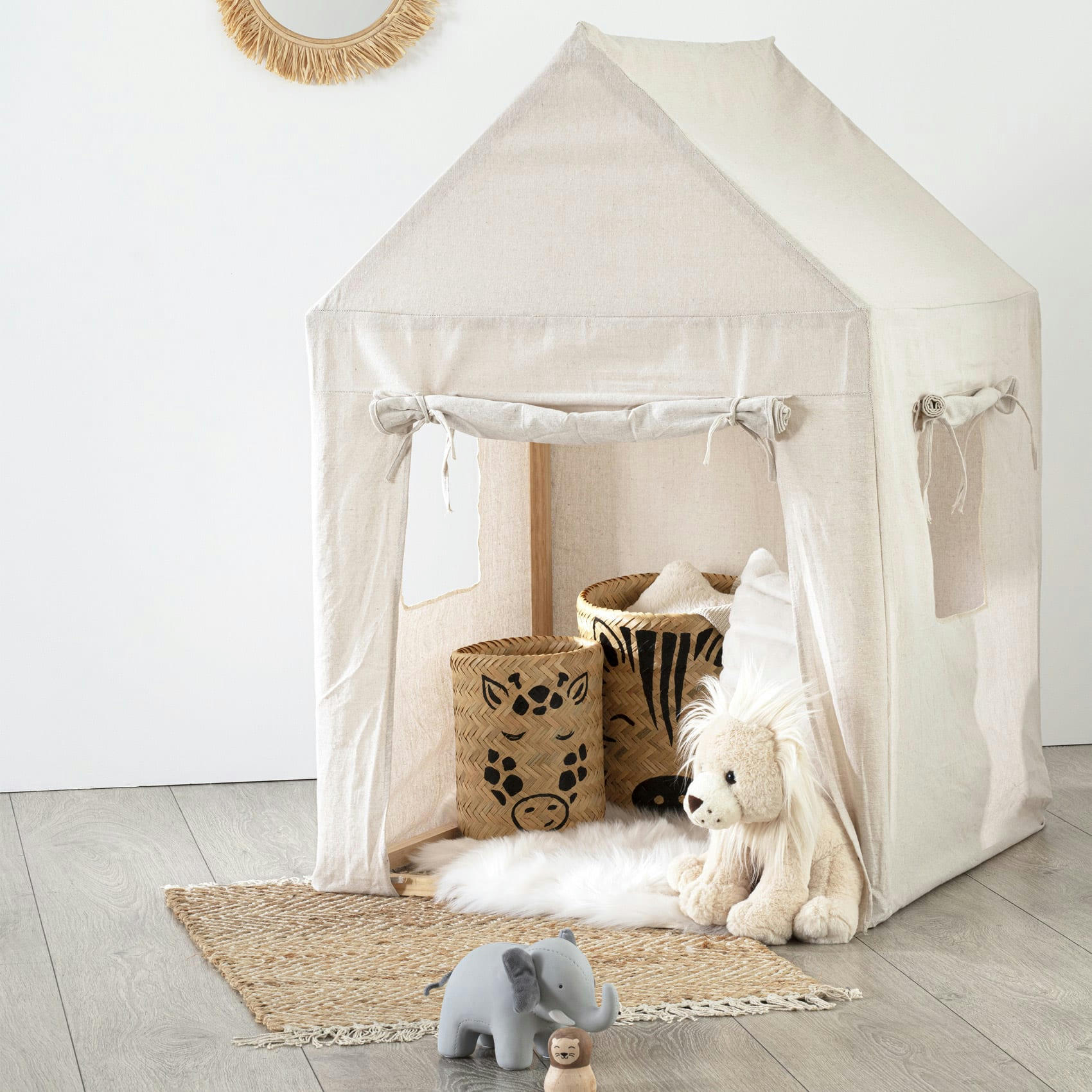 - Cabane enfant en toile coton beige 77x77x115