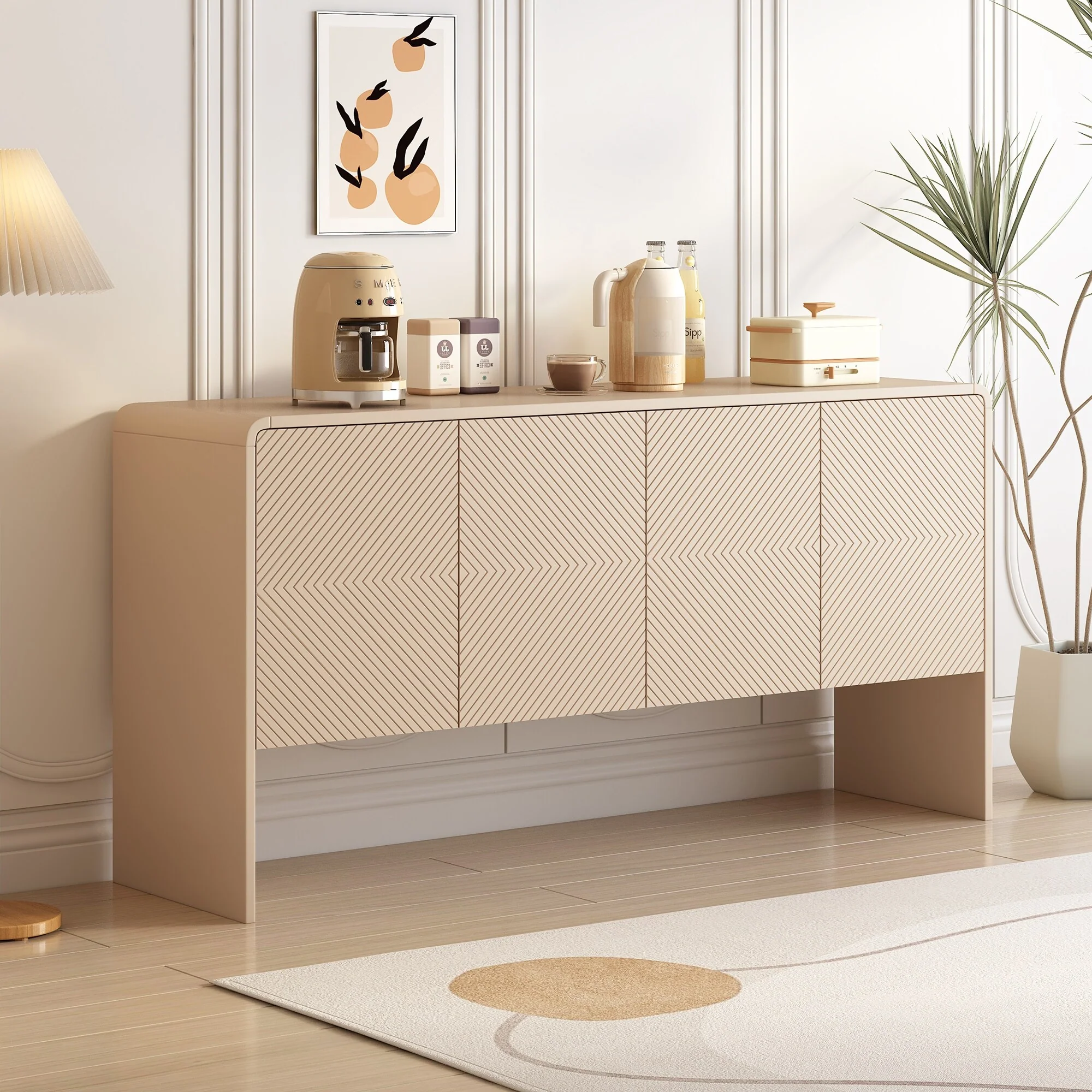 Modern 4-Door Sideboard with 1 Adjustable Shelf for Living Room and Entryway