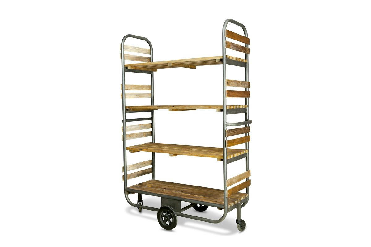 BROOKLYN - Etagère mobile en métal gris et bois marron