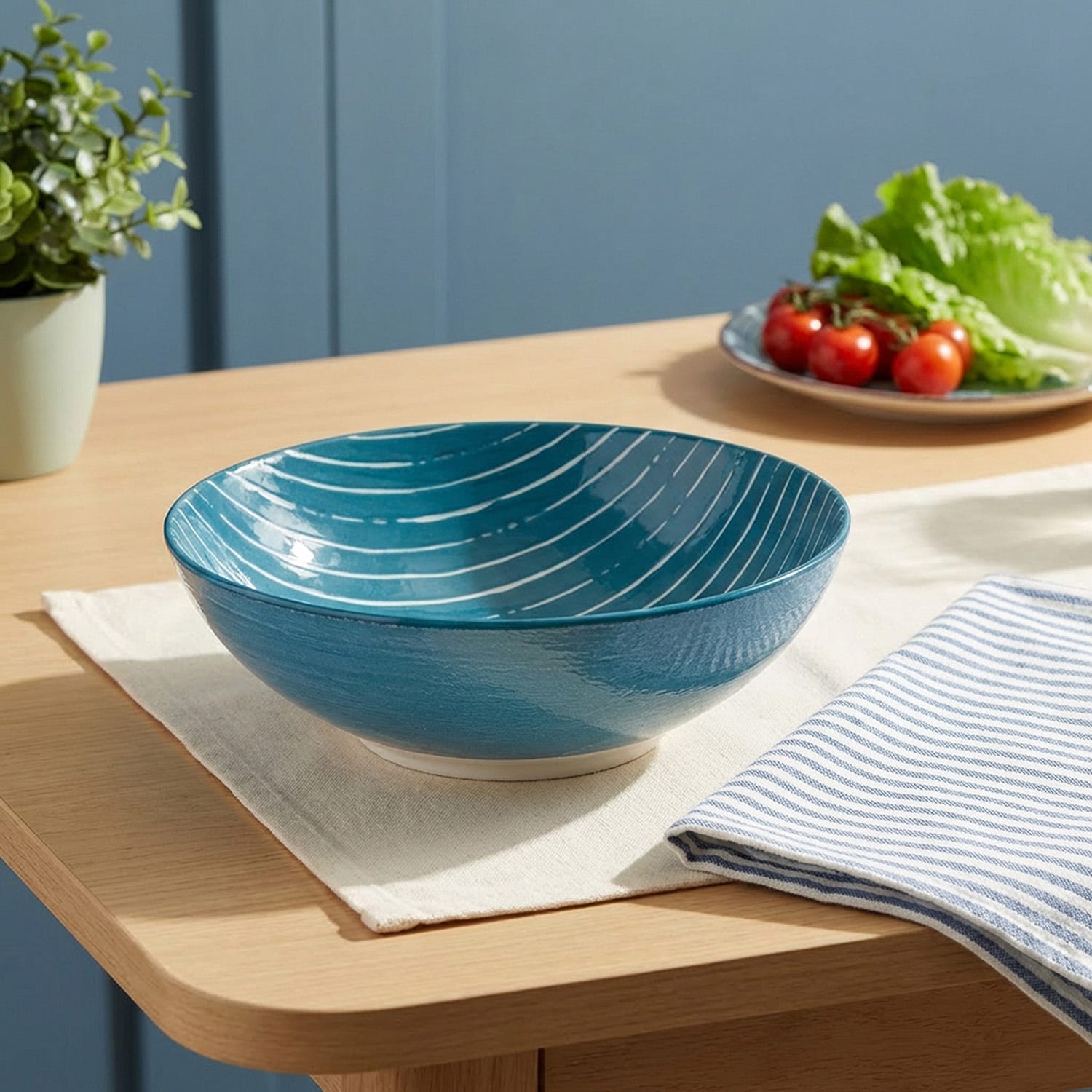 Insalatiera blu righe bianche porcellana Mix e Match