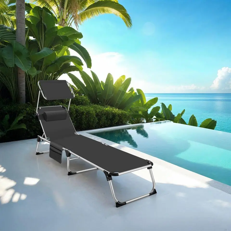 tectake Ligbed Aurelie van aluminium, 6 niveaus, Zwart