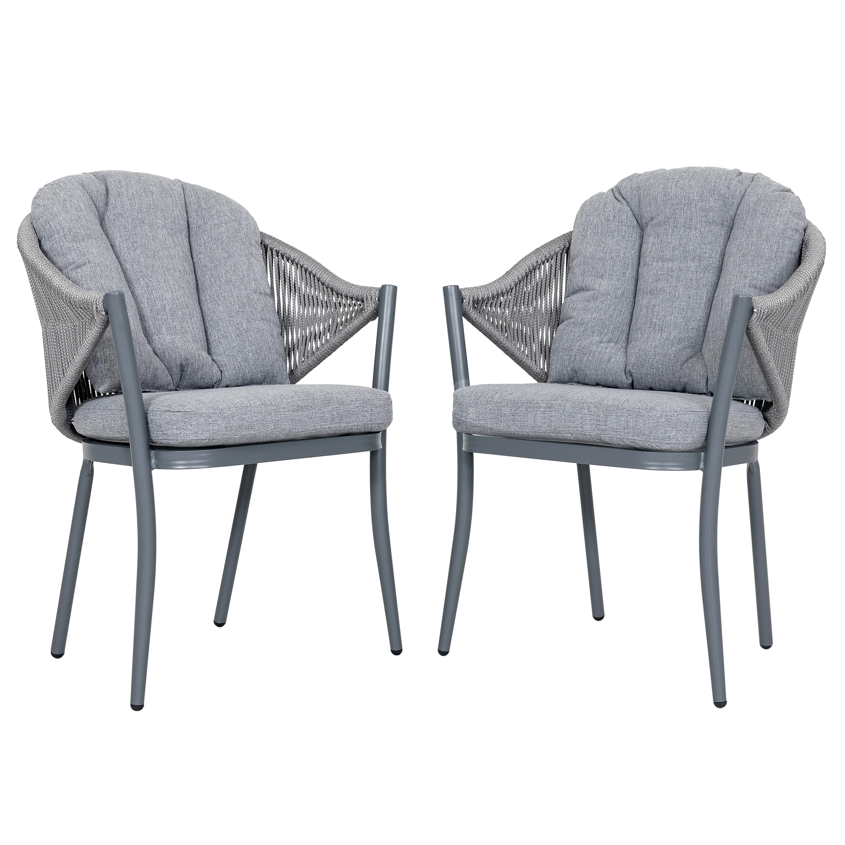 Outdoor 2-Piece Woven Rope Conversation Chair Set, Aluminum, Gray