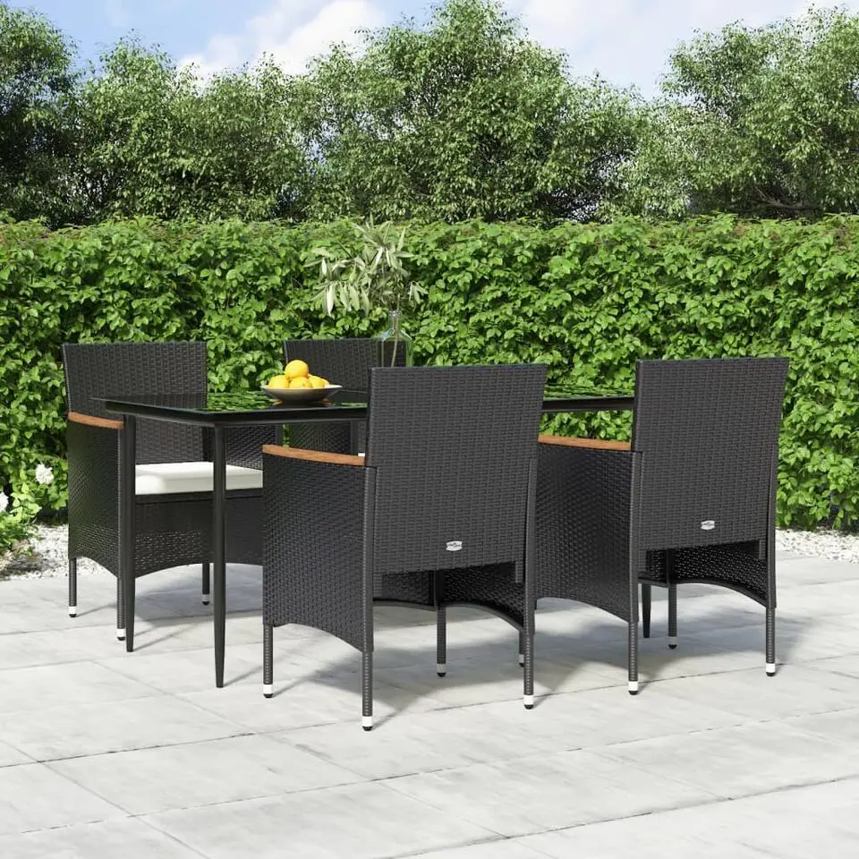 vidaXL - 5-delige Tuinset hout armsteun - Zwart poly rattan en staal - 160x80 cm