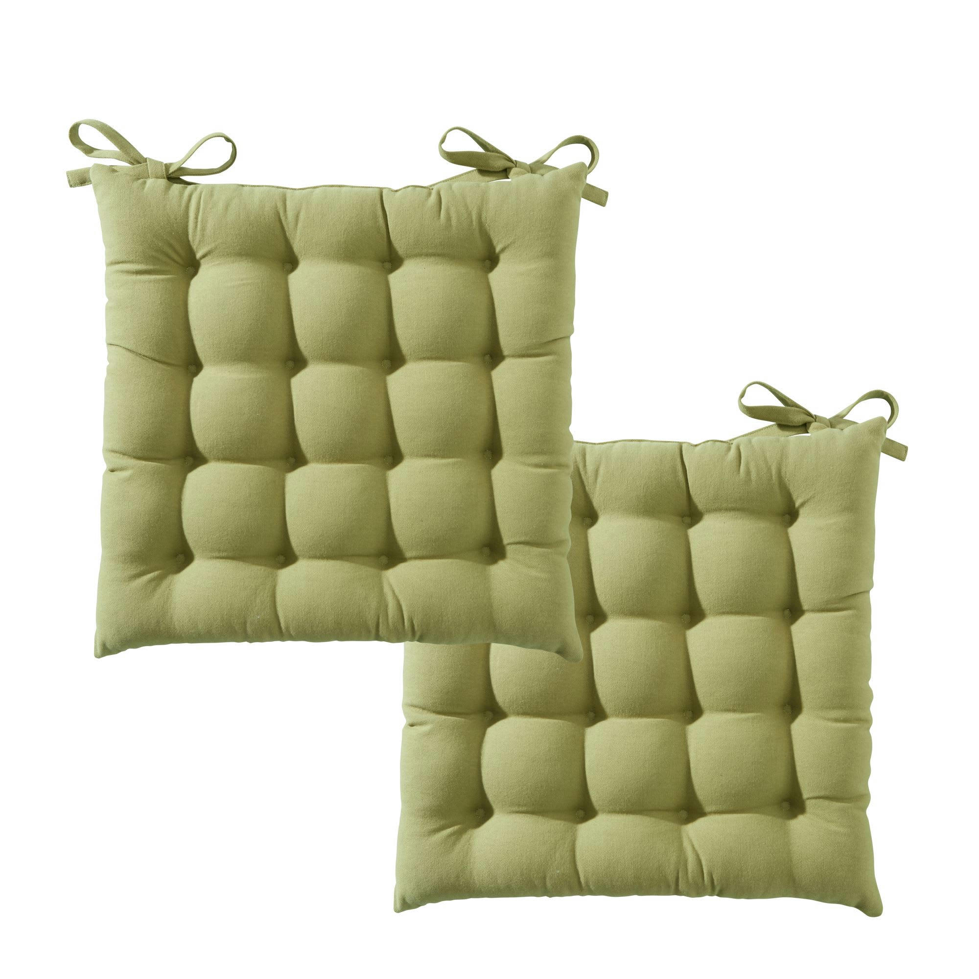 SEIZE - Lot de 2 galettes de chaise 40x40 vert pistache en coton