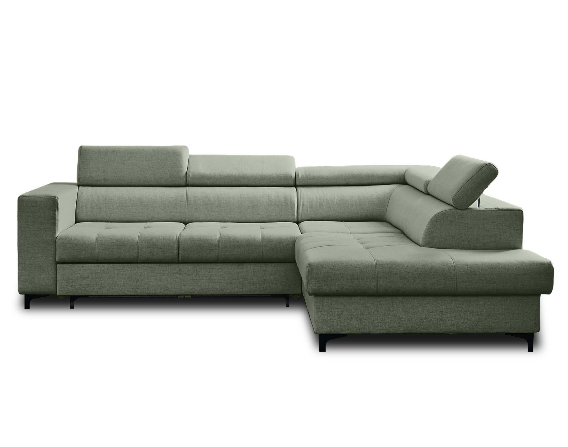 OLINDA - Canapé d'angle droit convertible 5 places en tissu vert sauge
