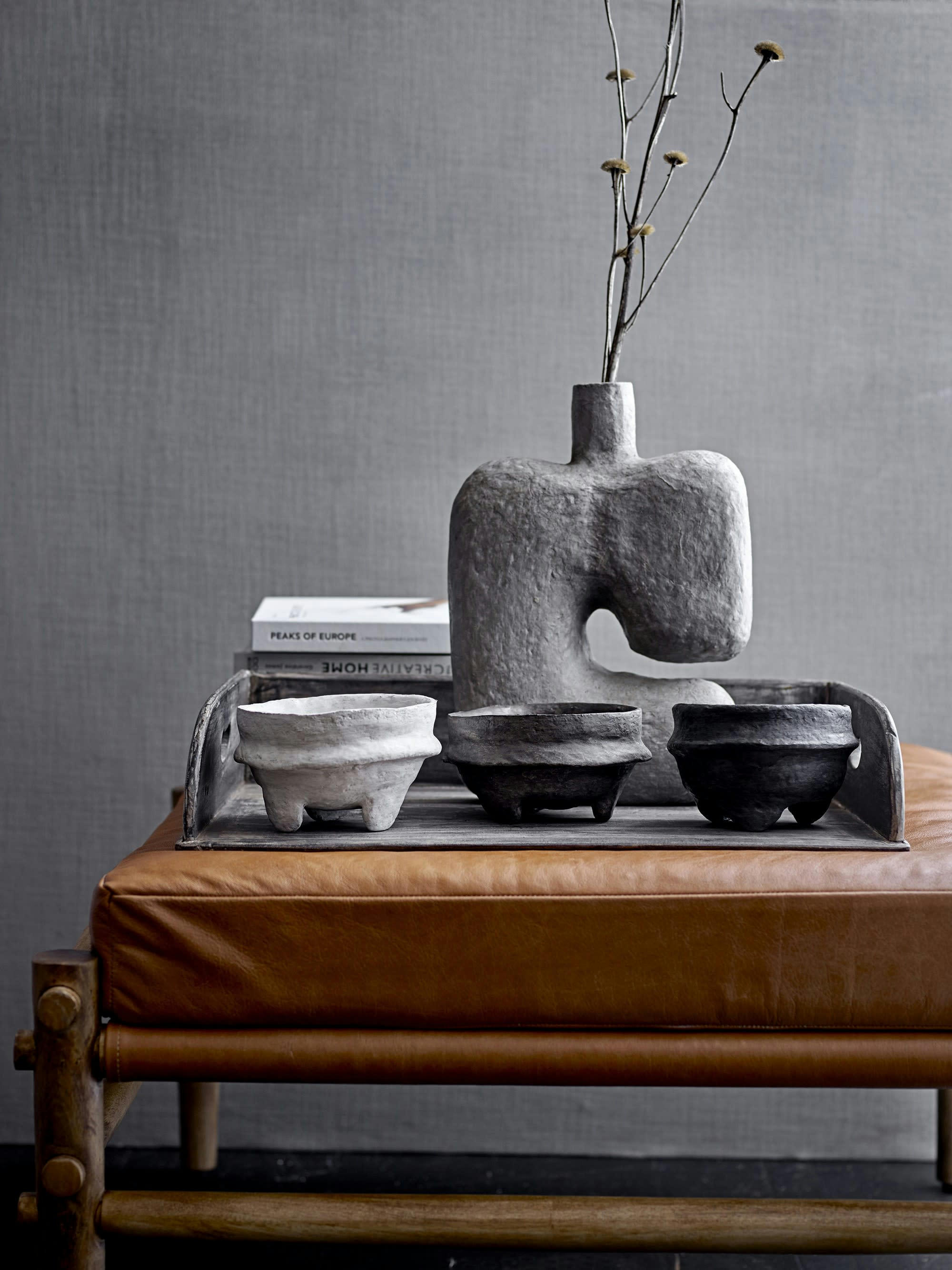 BANAEL - Vase à décorer en papier mâché gris H36cm