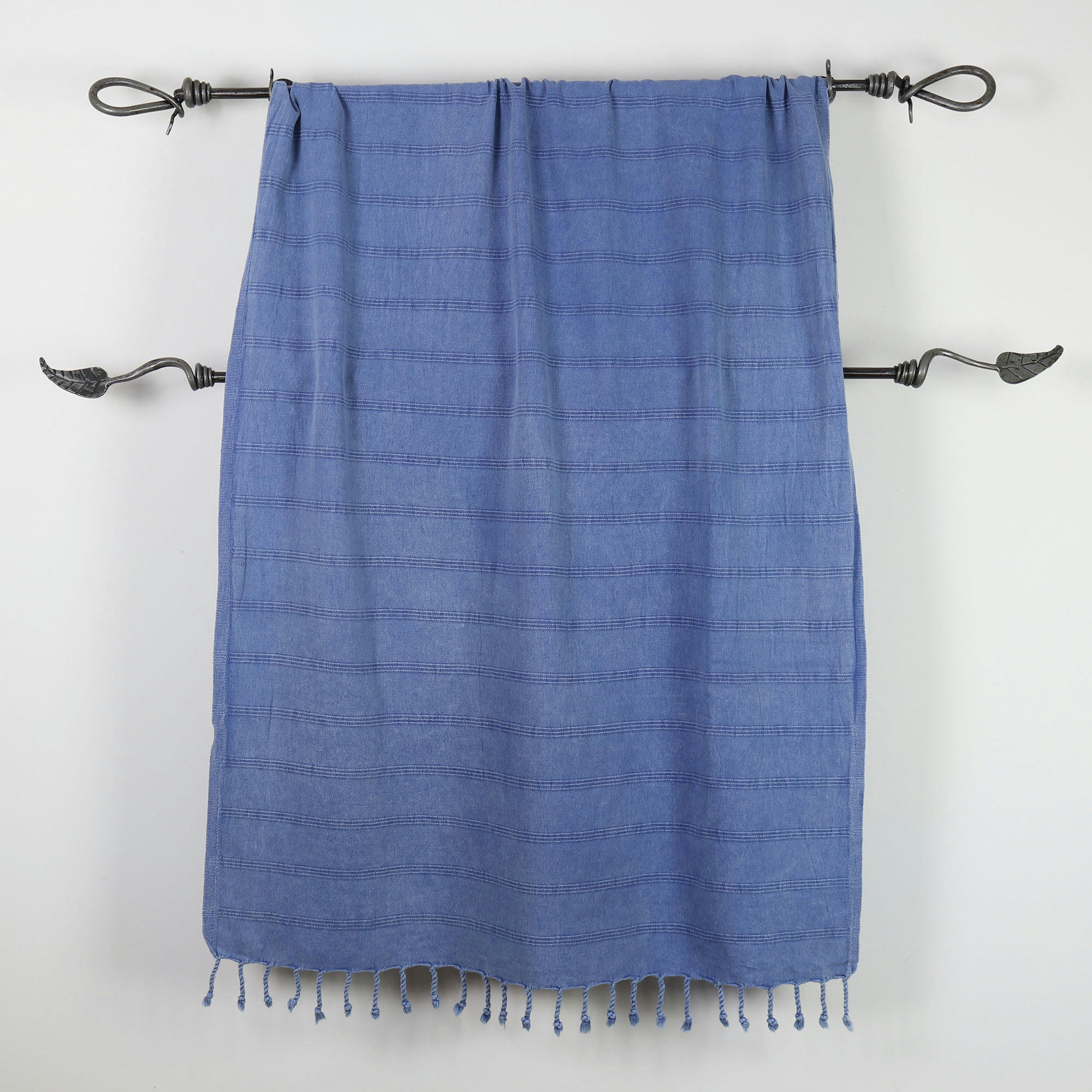 - Fouta vintage 100%coton avec franges bleu vieilli 95 x 170 cm