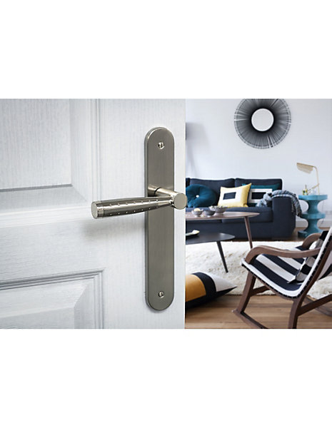 Ensemble de poignées pour porte intérieure Helios sans trou, carré 7mm, entr'axes 195mm, nickelé brossé - THIRARD