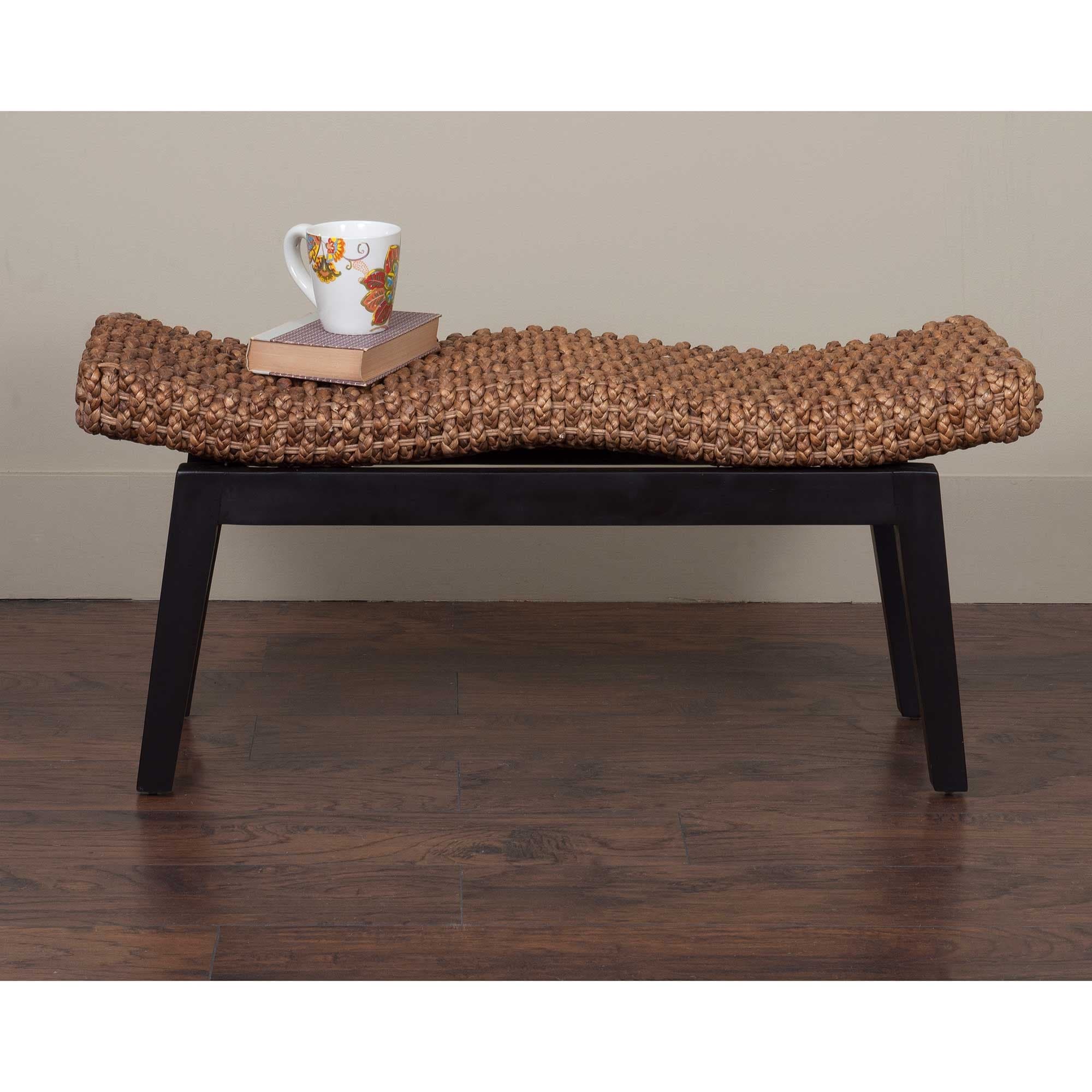 Handwoven Natural Wicker And Teak Wood Bench by East at Main