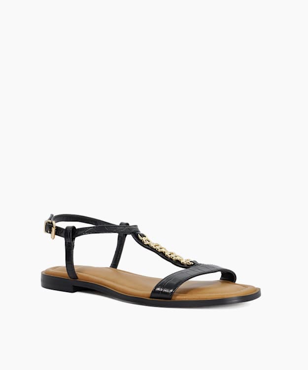 Lollipops Black - Leather Chain Detail Open Toe Sandals