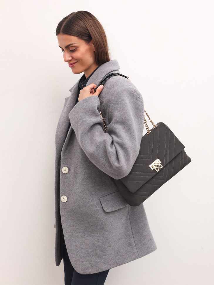 Grey suede chain handbag