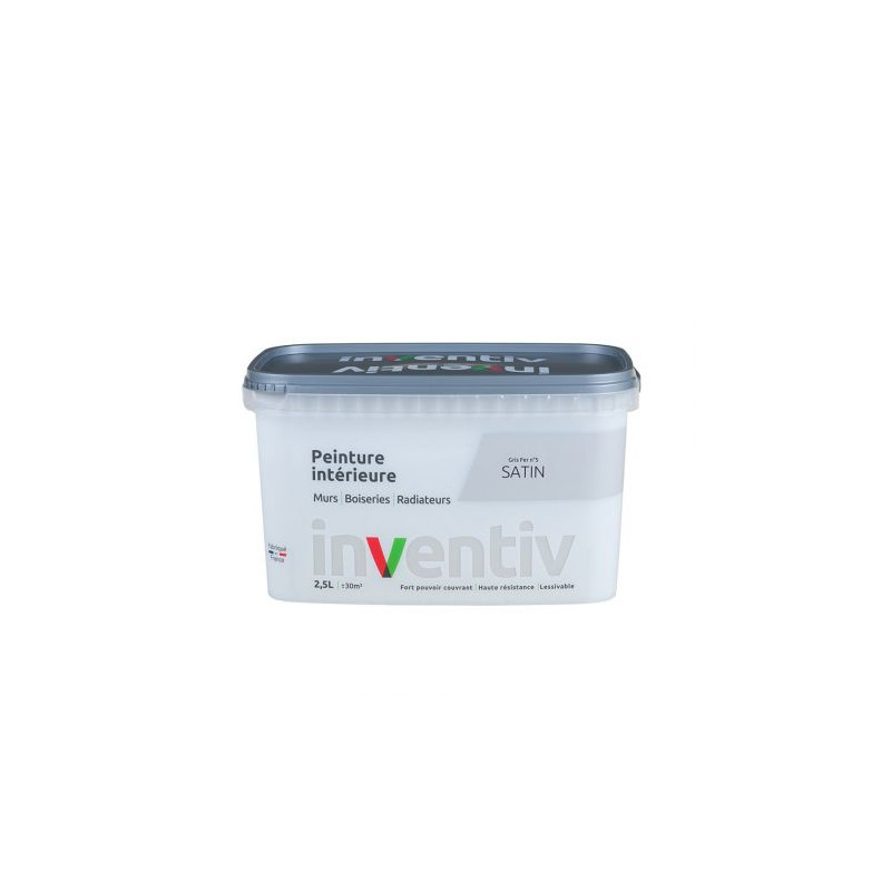 Peinture pour mur boiserie radiateur Gris Fer n°5 satiné 2,5 L INVENTIV