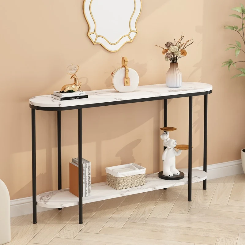 Console Table 2 Tier Narrow Entryway Table with Storage Shelves