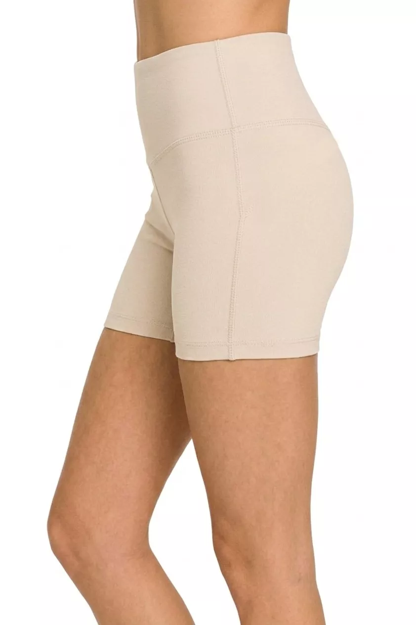 Brushed Microfiber Wide Waistband Biker Shorts