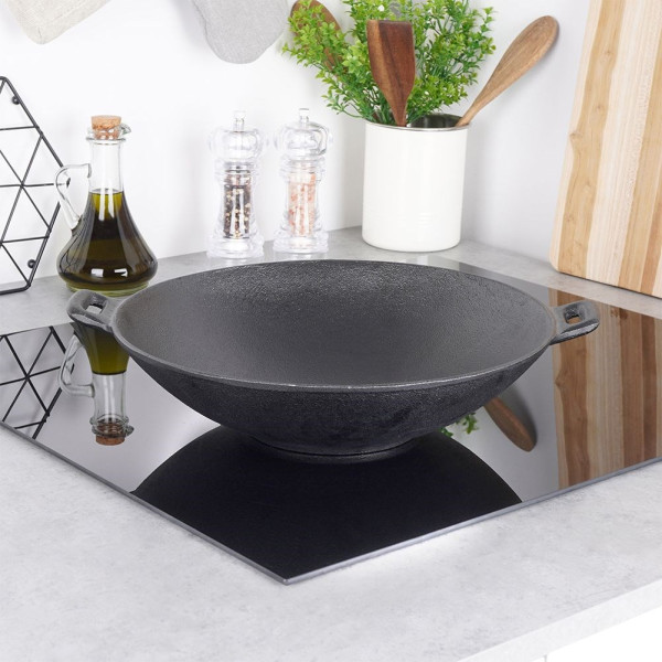 Patelnia żeliwna wok talerz żeliwny z dwoma uchwytami 30 cm