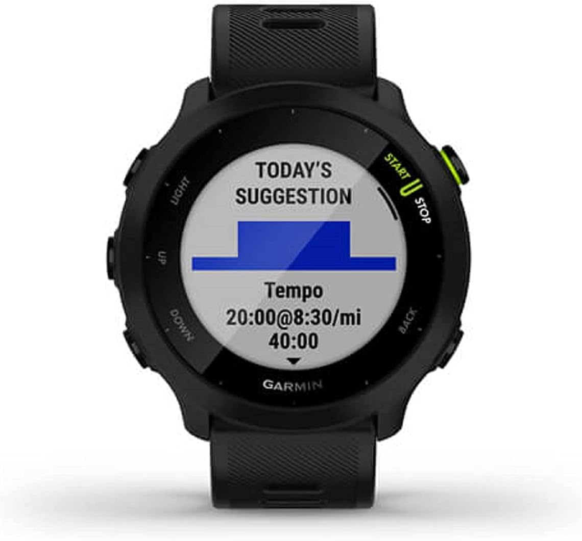 Garmin Forerunner 55  GPS Running Watch with Daily Suggested Workouts  Up to 2 weeks of Battery Life  Black (Renewed)
