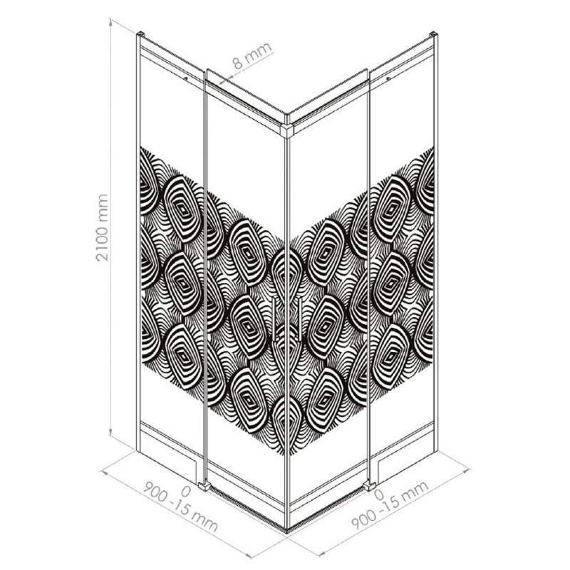 Porte de douche d'angle coulissante avec sérigraphie noire Uimi 90 x 210 cm ONDÉE