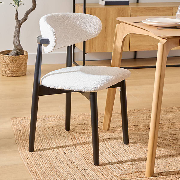 Lot de 2 Chaise en bois boucle Sari blanc pieds noirs- Atmosphera