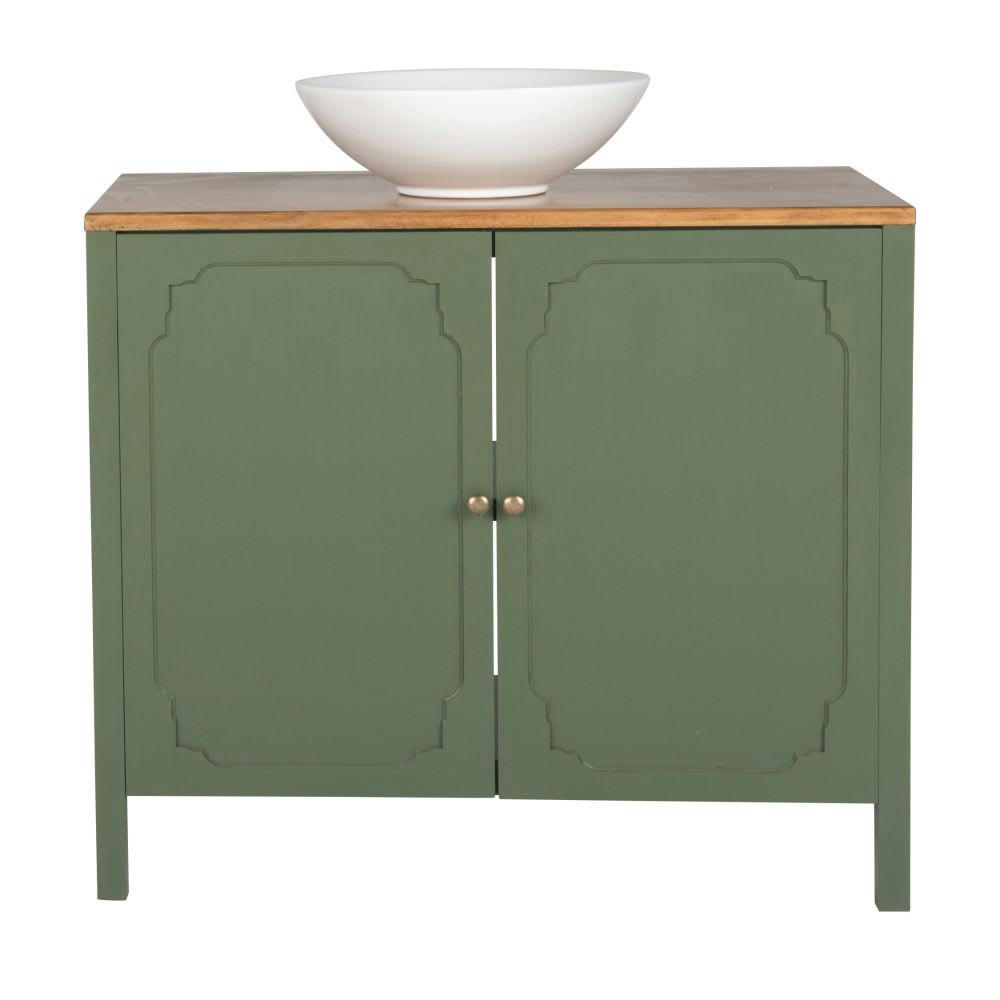 Selena - Meuble vasque 2 portes vert et beige