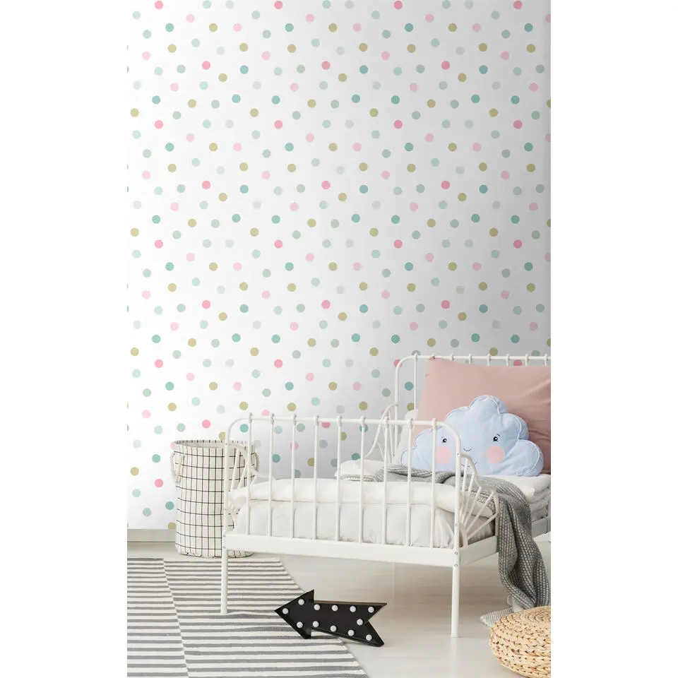 Walls4You behang grote stippen blauw, groen en roze - 53 cm x 10.05 m