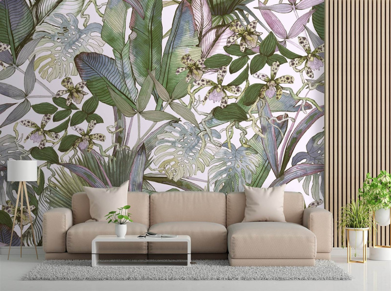 Feeby Fototapeta, Monstera i tropikalne liście w pastelach 150x105