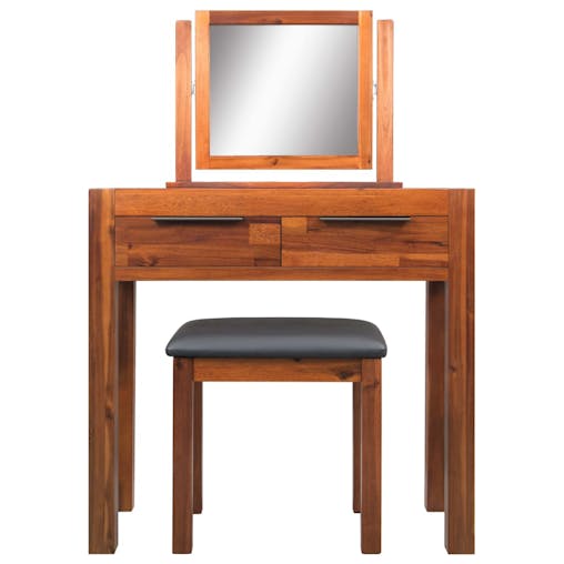 NNEVL Dressing Table with Stool and Mirror Solid Acacia Wood