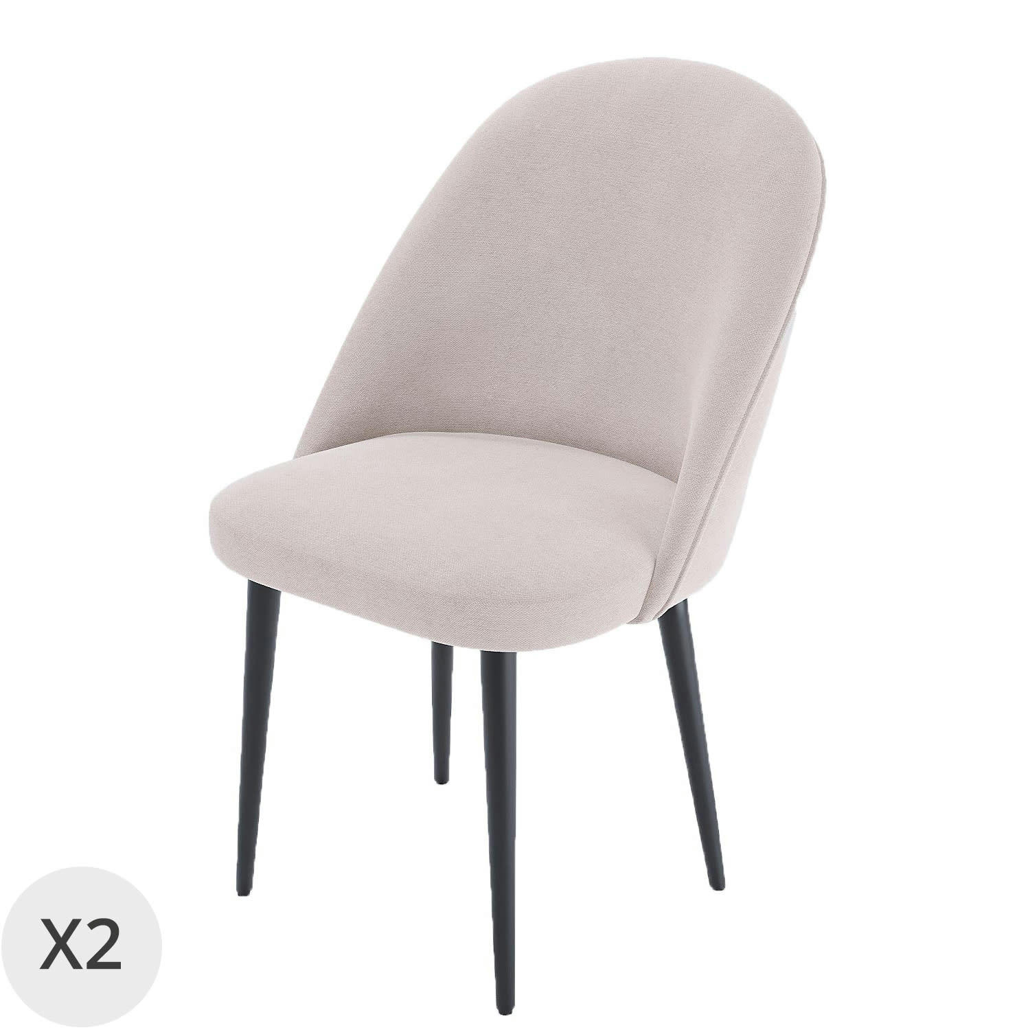NINA - Lot de 2 chaises tissu beige & métal noir