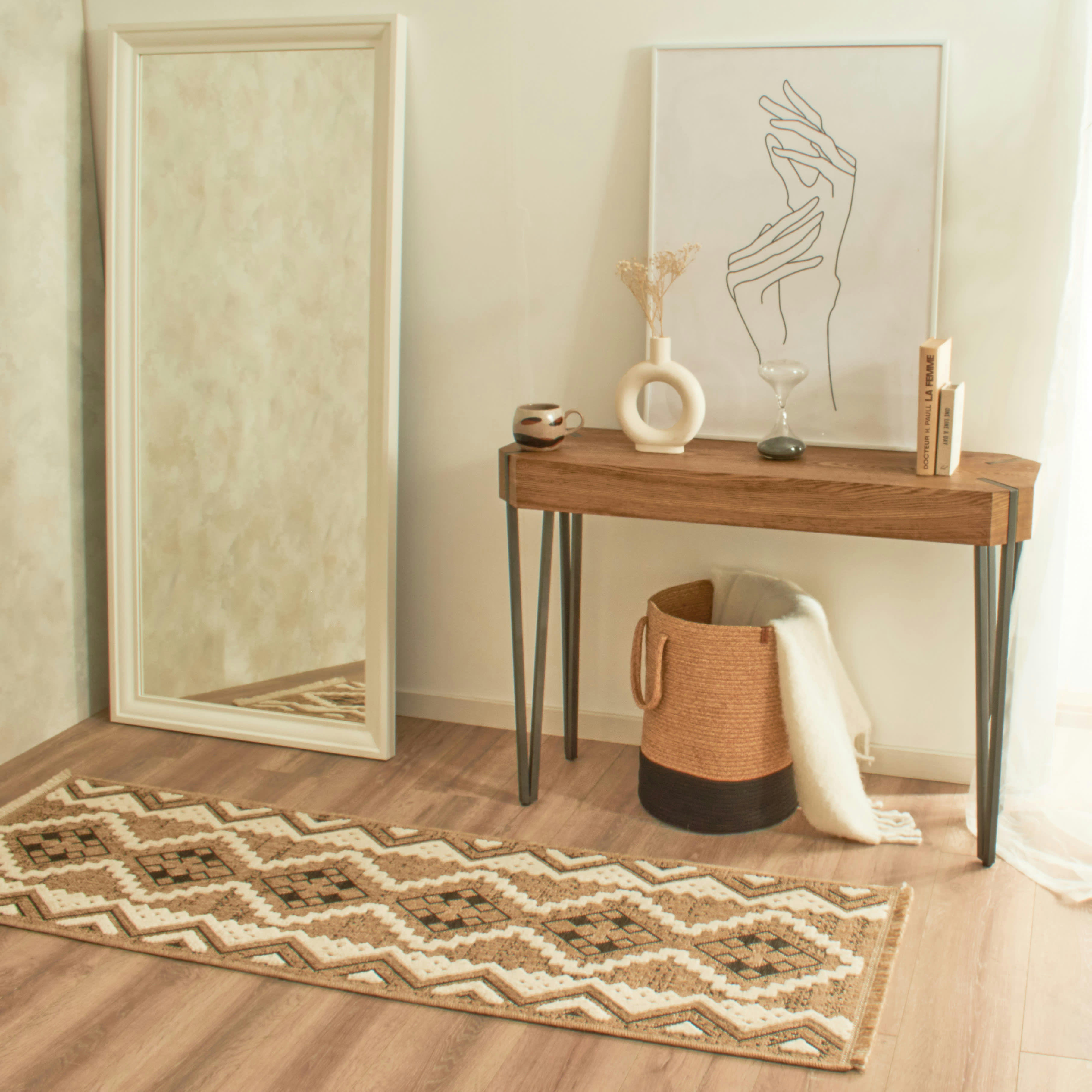 TULUM - Tapis intérieur et extérieur aspect jute ethnique noir-60x180