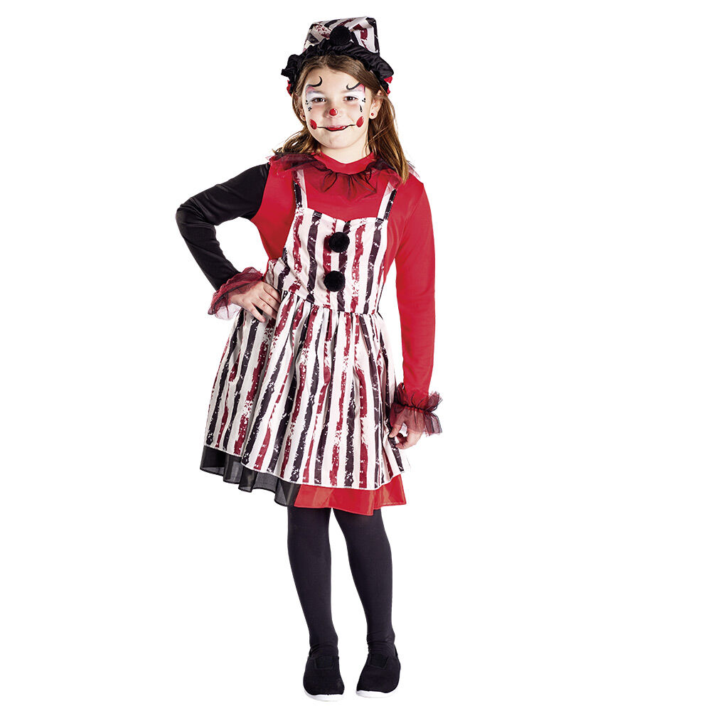 Déguisement enfant Halloween clown robe chapeau rouge noir 7/10ans