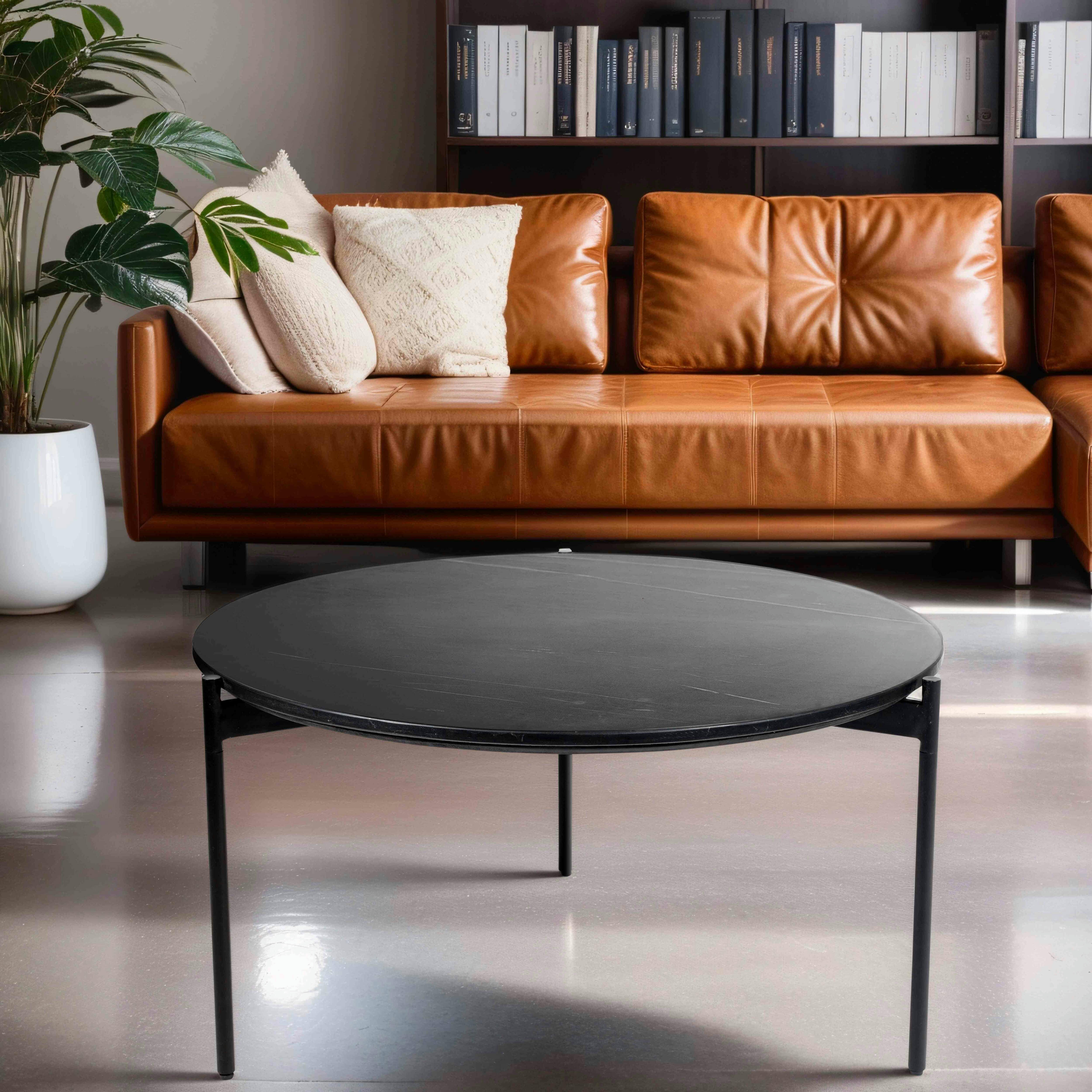 MONA - Table basse ronde en marbre 83 cm noir