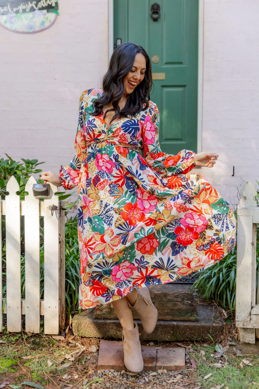 Grace Long Sleeve Midi Dress in Hibiscus