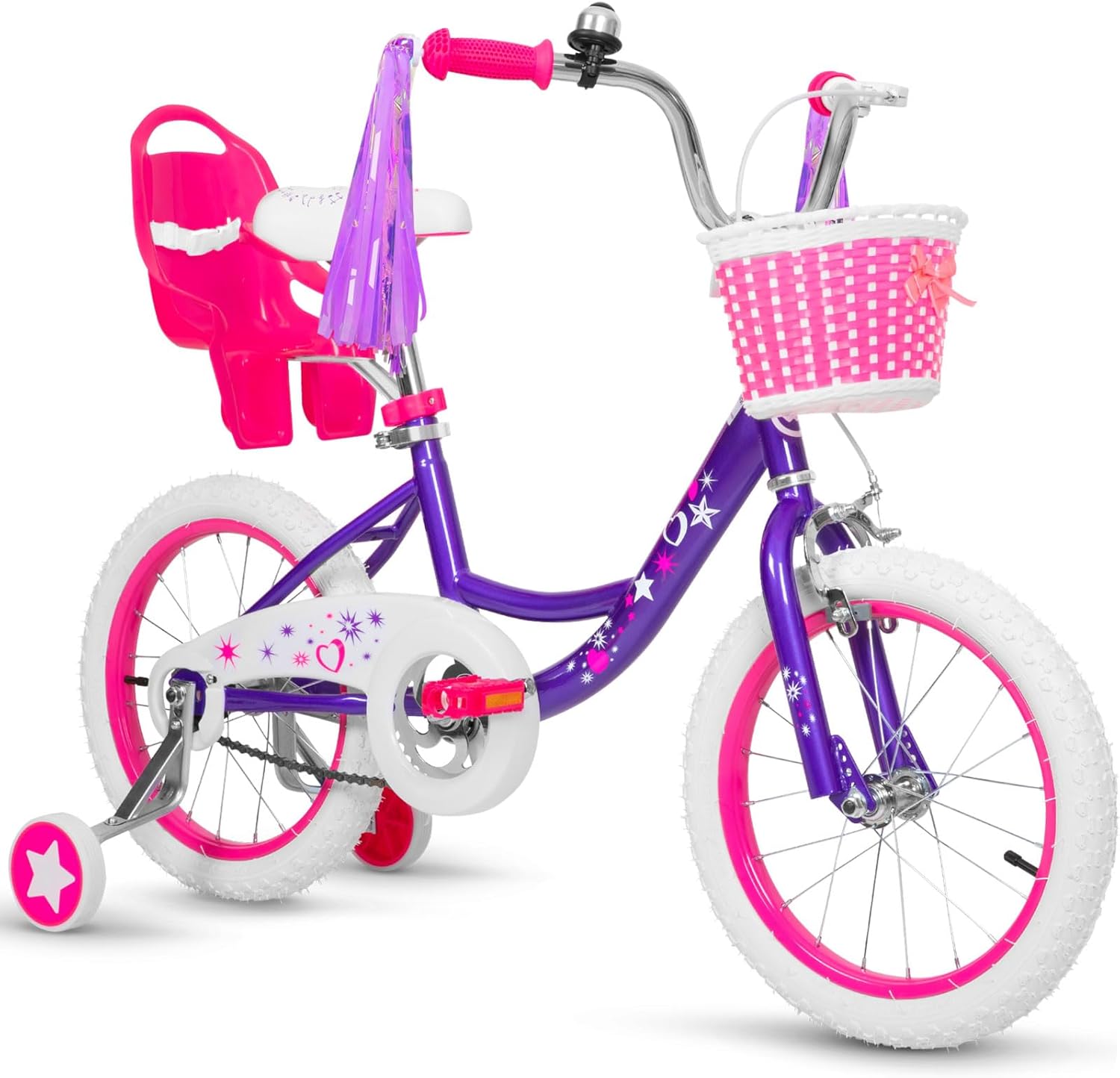 WEIZE Girls Bike for 3-12 Years Old Kids, 14 16 20 Inch Kids Bike with Training Wheels, Streamers, Basket and Doll Seat, Children Bicycles with Coaster Brake, Multiple Colors