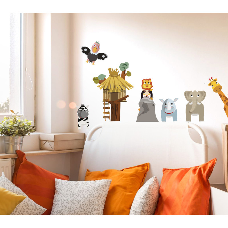 Planche de stickers Cabane africaine & Animaux 48 x 68 cm