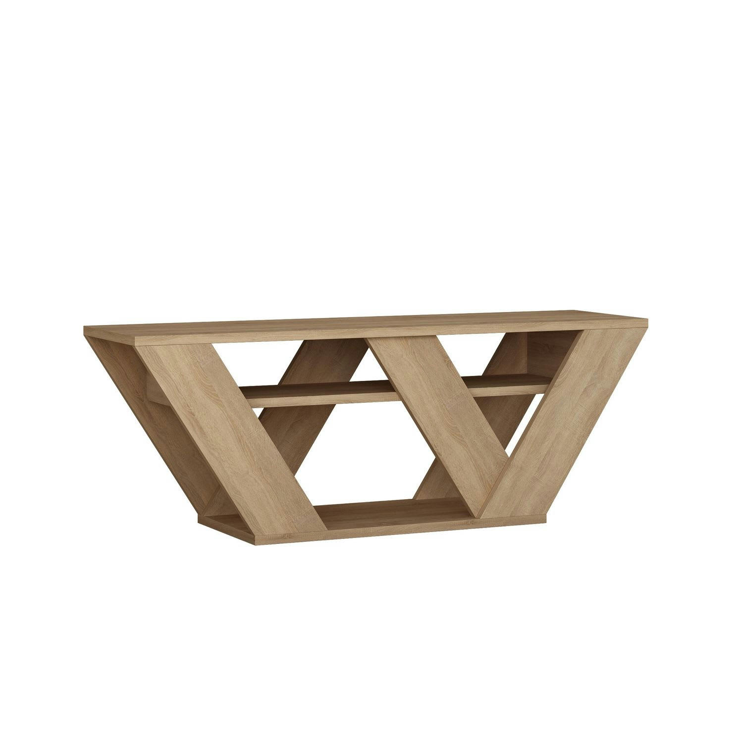 PRIPRALLA - Meuble TV design L. 110 x H. 40 cm marron chêne